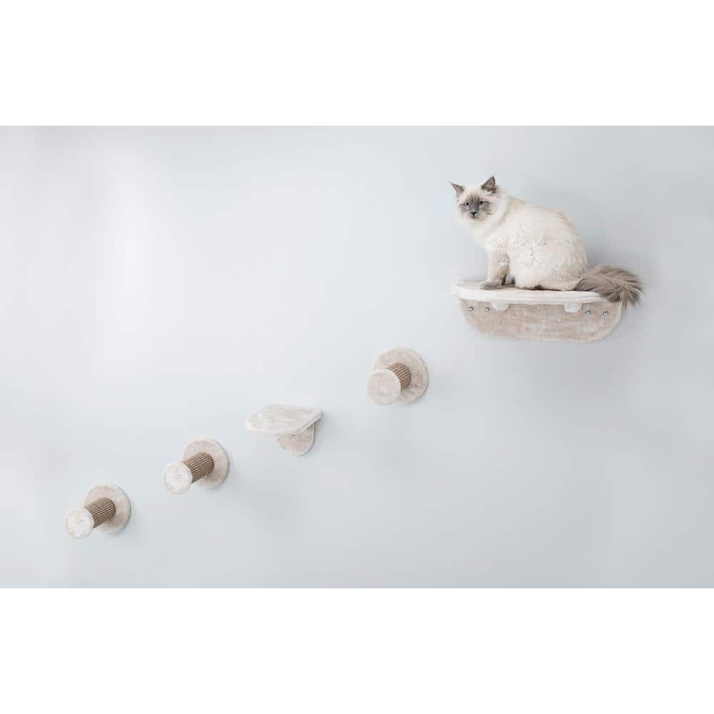 Beige Sisal Wall Mount Cat Lounge Set with Steps