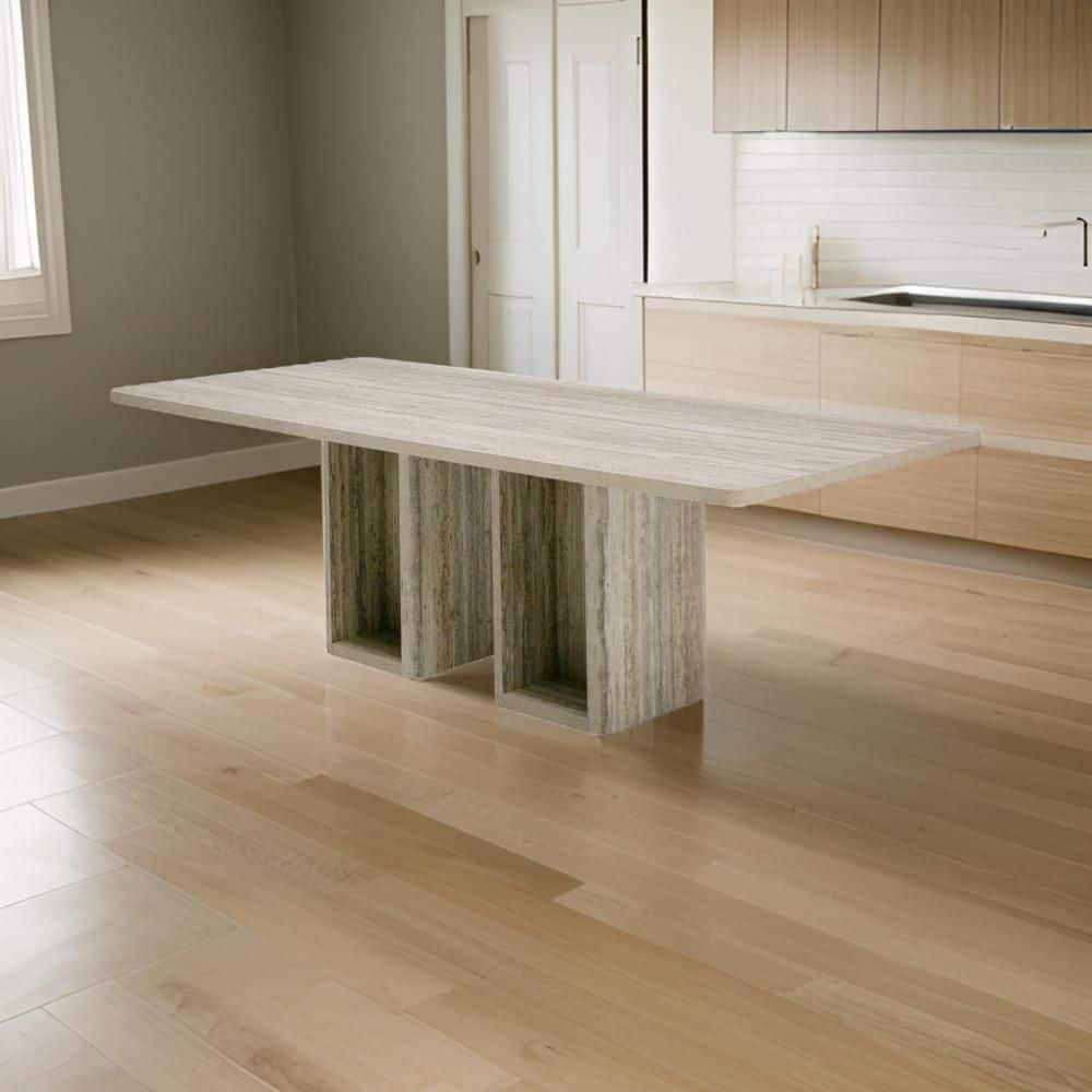 Noe Mali Gray Wood 96 in. Double Pedestal Open Dining Table Seating for 8