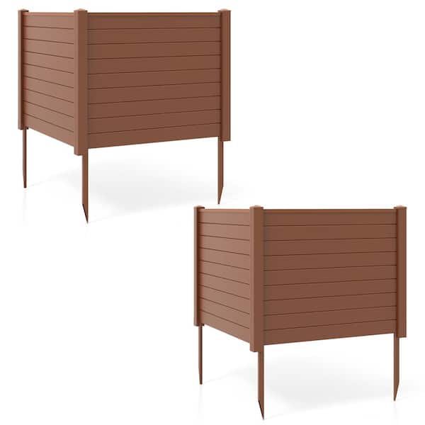 37.5 in. Plastic Air Conditioner Garden Fence, ith Stakes Pool Equipment Fence Screen Brown(Set of 2)