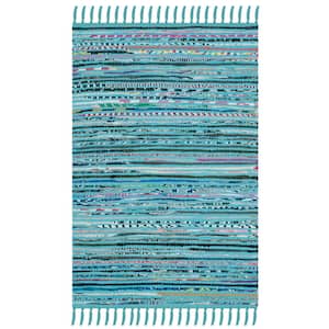 Rag Rug Turquoise/Multi Doormat 2 ft. x 4 ft. Striped Area Rug