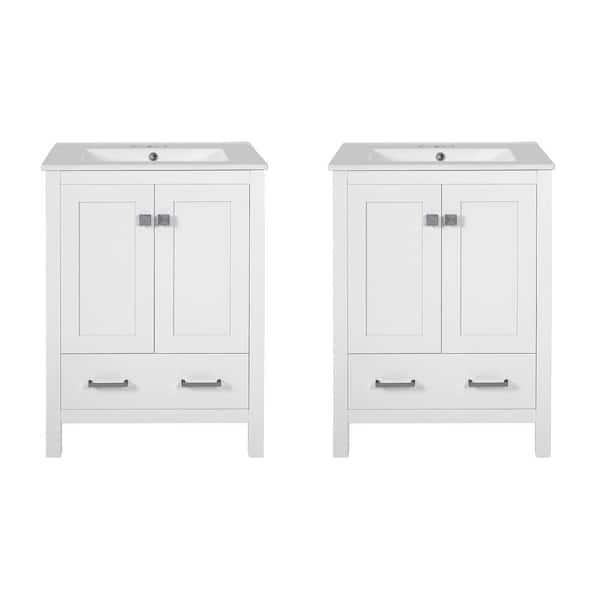 48 in. Freestanding White Bath Vanity with White Ceramic Top Unassembled