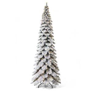 12 ft. Pre-Lit Flocked Layered Slim Spruce Artificial Christmas Tree with 900 Warm White Lights