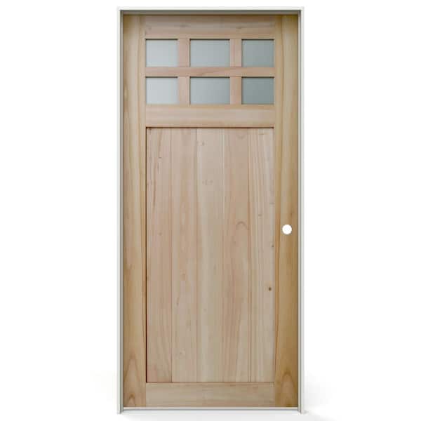 36 in. x 80 in. Left-Handed 6 Lite Craftsman Clear Glass Unfinished Solid Core Wood Single Prehung Interior Door