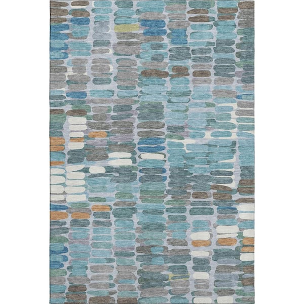Mayfield Premium Machine Washable Abstract AMF2349 Teal 9 ft. x 12 ft. Area Rug