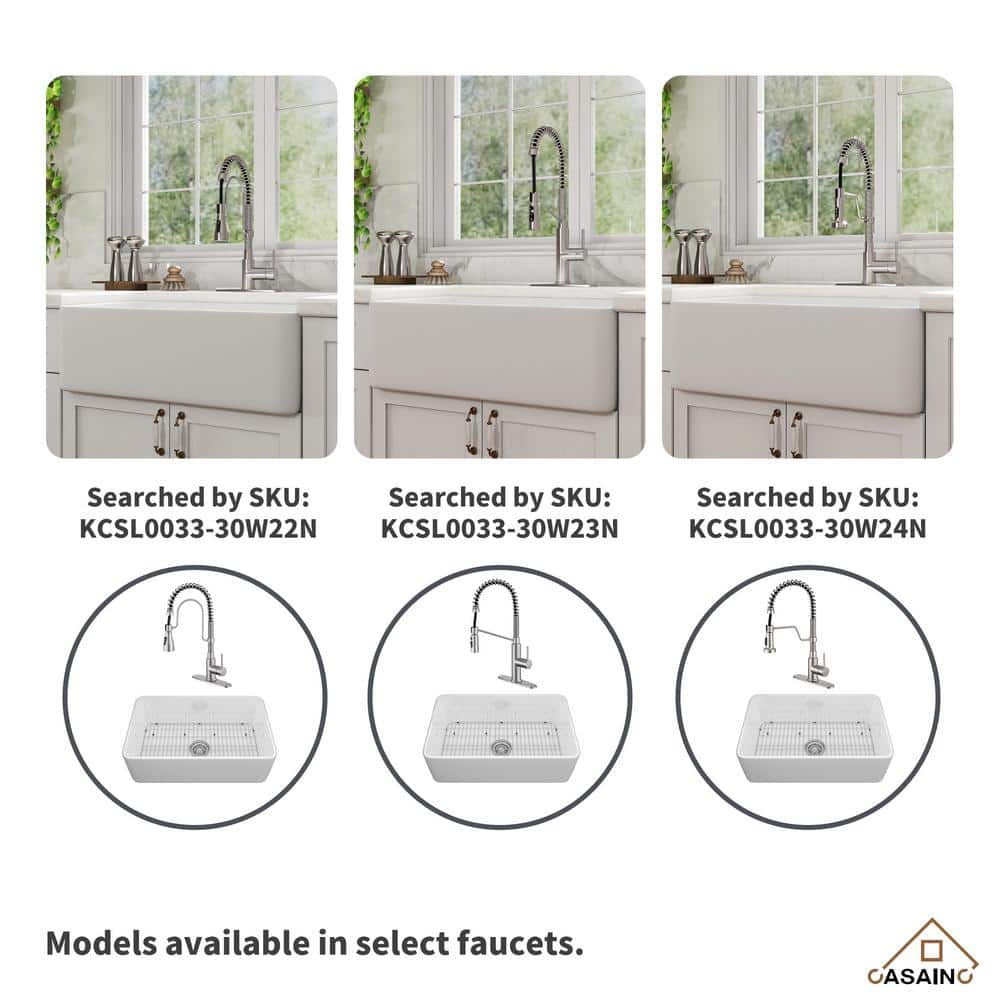 White Fireclay Single Bowl Farmhouse Kitchen Sink with Brushed Nickel Faucet