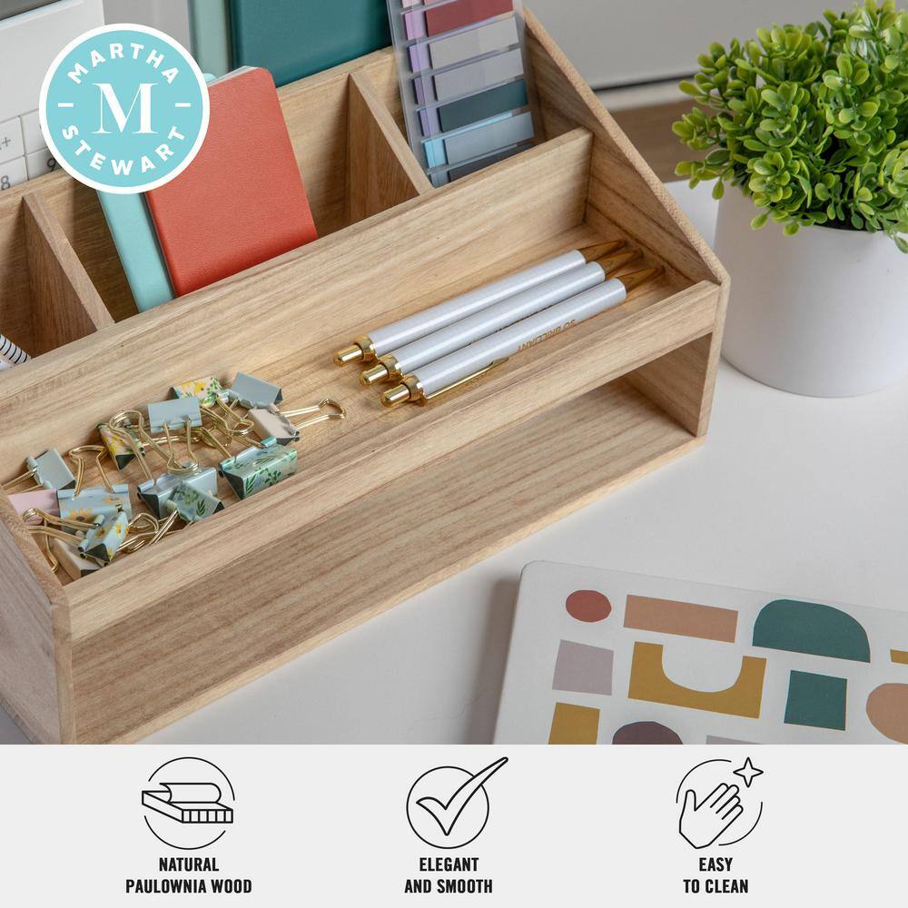 Light Natural Paulownia Wood Desktop Organizer with Open Storage