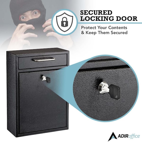 Large Mailbox Wall-Mount Key Locking Secure Drop Box, Black