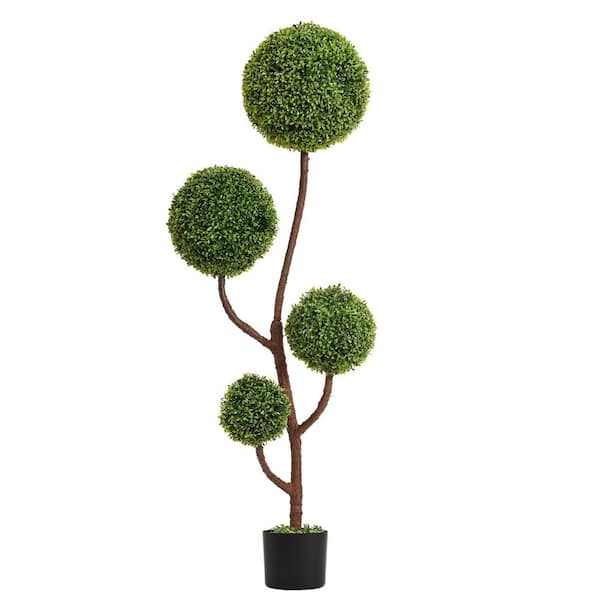 Daelia 5 ft. Tall Artificial Ball-Shaped Tree Boxwood in Pot for Indoor and Outdoor Use