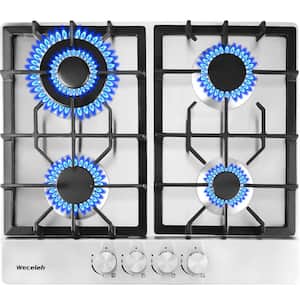 24 in. 4 Burners Recessed Gas Cooktop in Stainless Steel with Sealed Burners and Thermocouple Protection Device