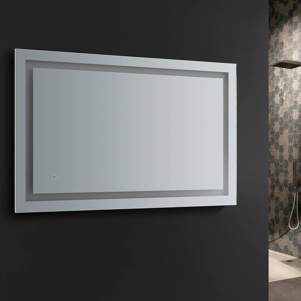 Sleek 48"x30" Transitional Frameless Vanity Mirror with LED & Defogger