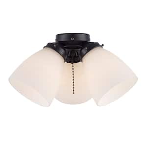 3-Light Oil Rubbed Bronze Universal Ceiling Fan Light Kit with Frosted Glass Shades, LED Light Bulbs Included