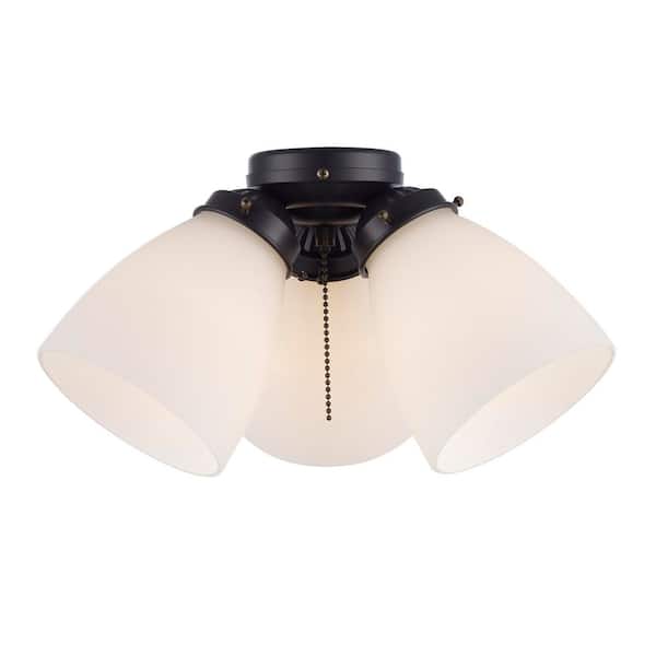 3-Light Oil Rubbed Bronze Universal Ceiling Fan Light Kit with Frosted Glass Shades, LED Light Bulbs Included