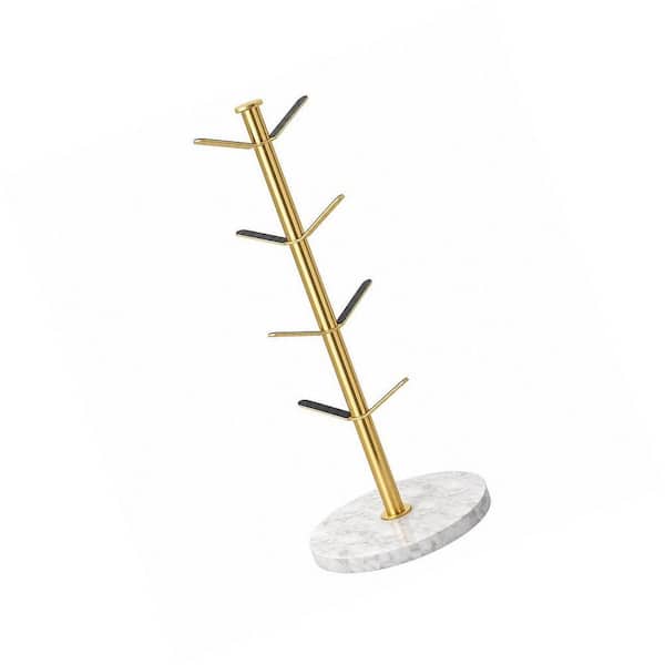 Gold Marble Mug Holder Tree with 8-Hooks, Stainless Steel Countertop Organizer for Kitchen Counter Cabinet Cafe