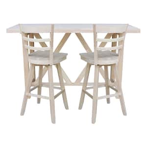 3-Piece Set - Unfinished 72 in Solid Wood Bar Table with 2-Bar Stools