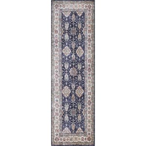 Fulton Navy 2 ft. x 8 ft. Vintage Persian Traditional Kitchen Runner Area Rug