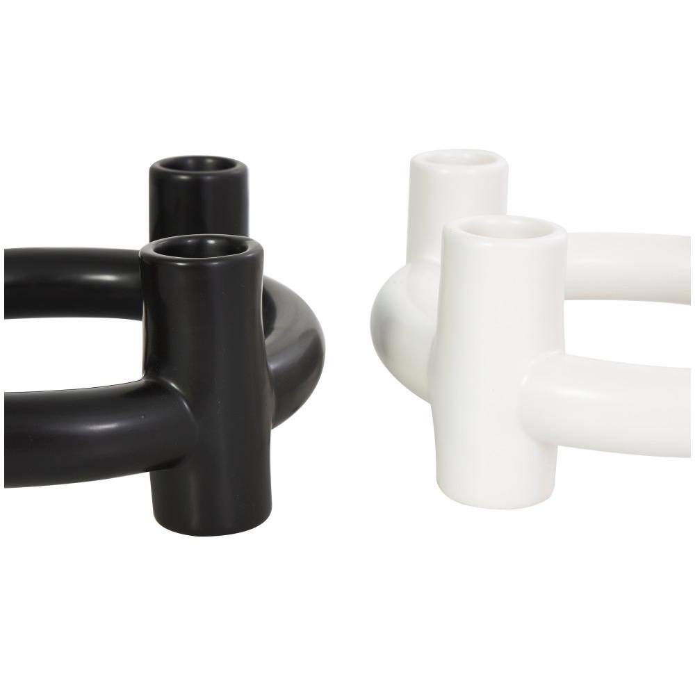 Black and White Ceramic Geometric Circle Candle Holders, Set of 2