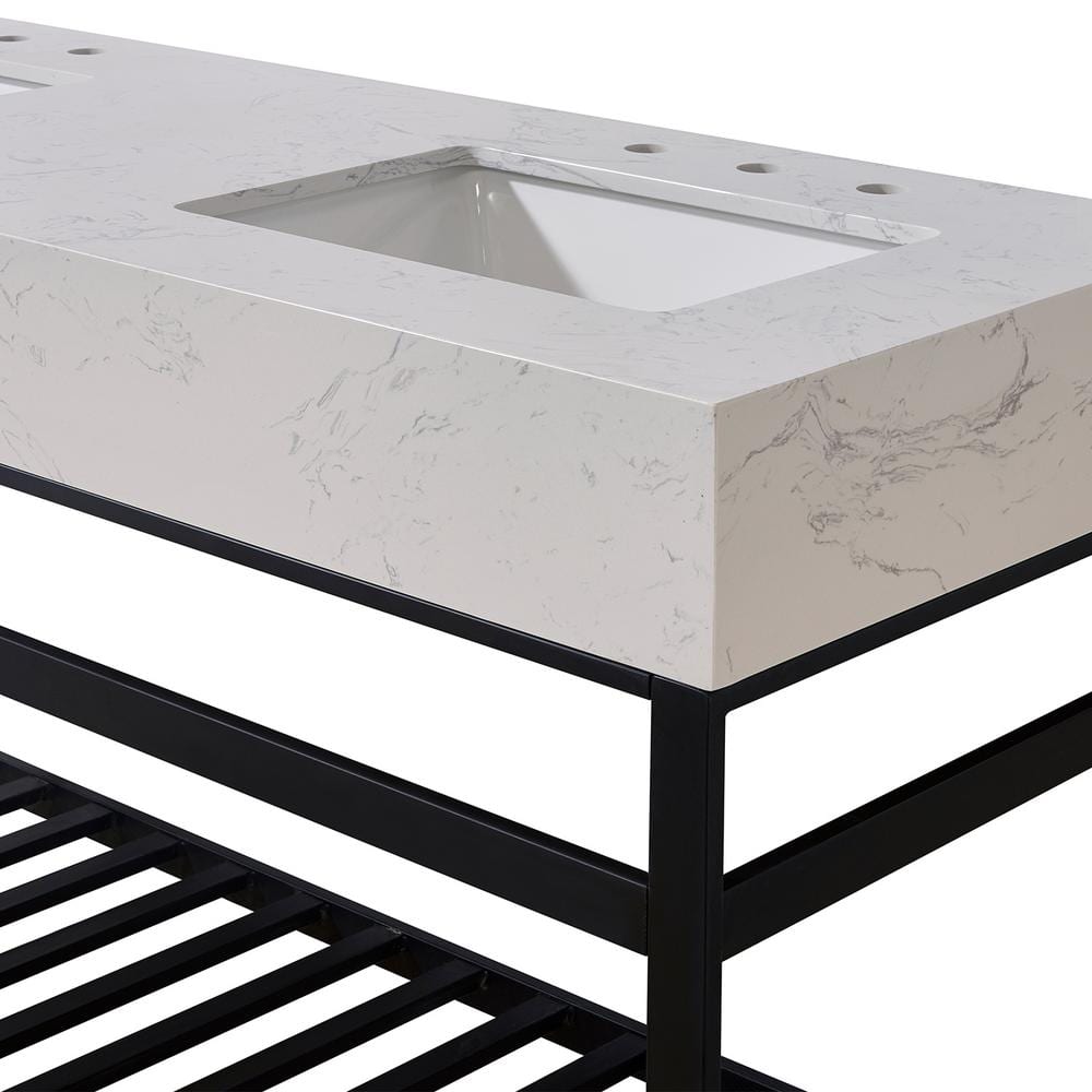 60" Aosta White Composite Stone Vanity Top with Double Sinks