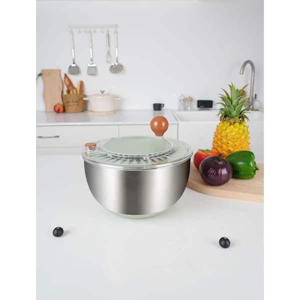 Salad Spinner with Large Stainless Steel Bowl Non-Slip Base Instant Stop Button Vegetable Dryer 5.3 qt.