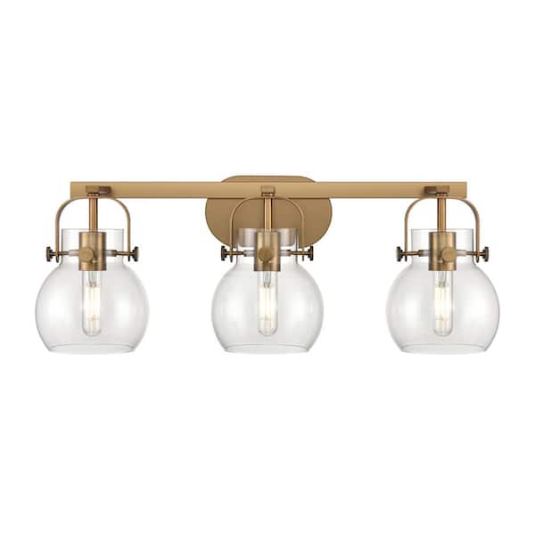 Pilaster II Sphere 26.5 in. 3-Light Brushed Brass Vanity Light with Glass Shade