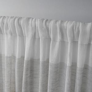 Bern Cafe Stripe Sheer Rod Pocket Curtain, 54 in. W x 84 in. L (Set of 2)