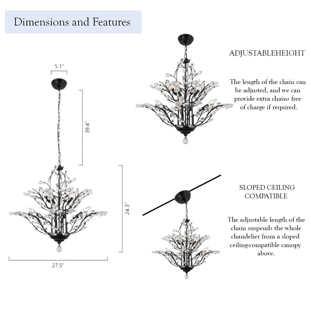 Chicago 8-Light Black Metal Chandelier with Crystal Accents