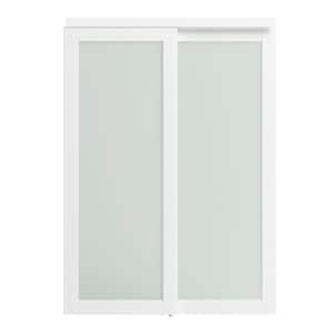 60 in. x 80 in. MDF, White Double Frosted 1 Panel Glass Sliding Door with All Hardware