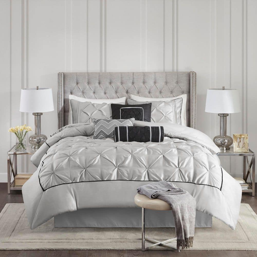 Laurel 7-Piece Grey Tufted Queen Comforter Set