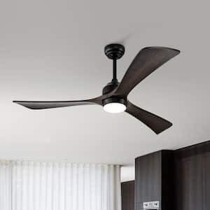 52 in. Smart Indoor/Outdoor Black Ceiling Fan in Solid Wood Blade with LED Light Reversible DC Motor and Remote