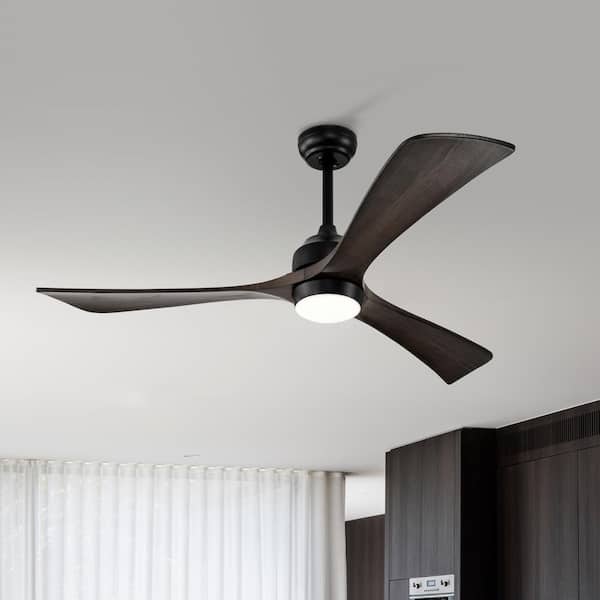 FIRHOT 52 in. Smart Indoor/Outdoor Black Ceiling Fan in Solid Wood Blade with LED Light Reversible DC Motor and Remote