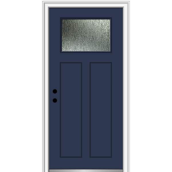 MMI DOOR Rain Glass 32 in. x 80 in. Right-Hand/Inswing Shaker 1-Lite 2-Panel Painted Revival Blue Fiberglass Prehung Front Door