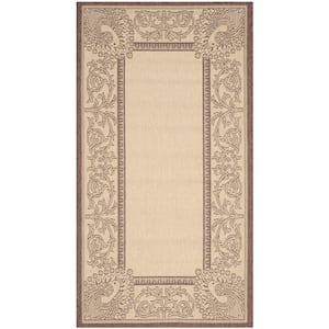 Courtyard Natural/Chocolate Doormat 3 ft. x 5 ft. Border Indoor/Outdoor Patio Area Rug