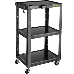 Steel AV Cart 24 in. x 42 in. H Adjustable 150 lbs. Media Cart with Electric Power Cord Presentation Cart with 3-Shelves