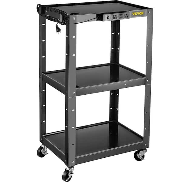 VEVOR Steel AV Cart 24 in. x 42 in. H Adjustable 150 lbs. Media Cart ...