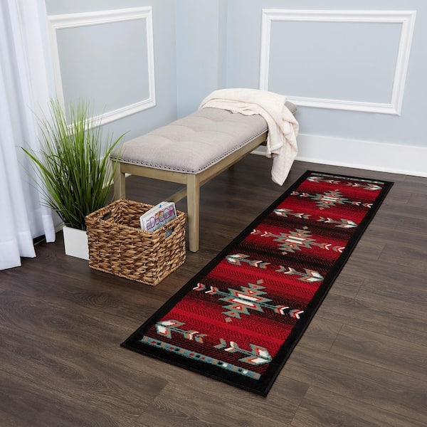 Premium Sagrada Black/Red 2 ft. x 7 ft. Geometric Runner Rug