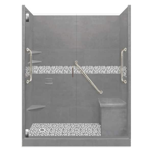 American Bath Factory Del Mar Freedom Grand Hinged 32 in. x 60 in. x 80 in. Left Drain Alcove Shower Kit in Wet Cement and Chrome Hardware
