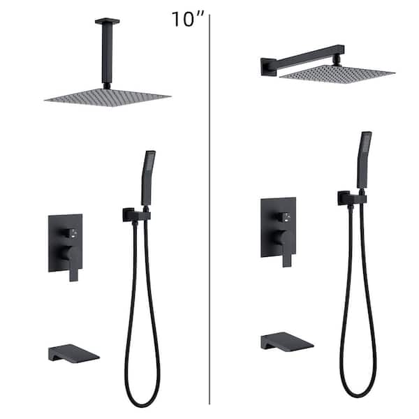 YASINU 10 in. Single Handle 1-Spray Rain Square Bathroom Tub and Shower Faucet in Matte Black (Valve Included)