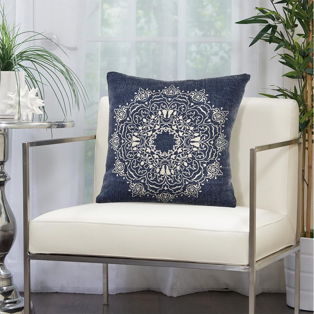 Navy and Cream Square Medallion Throw Pillow