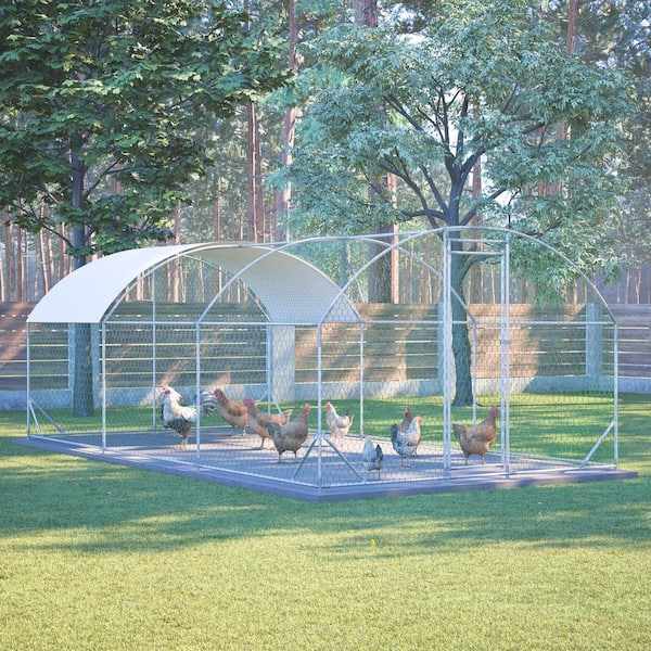 10 ft. x 20 ft. Large Metal Walk in Chicken Coop Galvanized Cage Farm Poultry Run Hutch Hen House