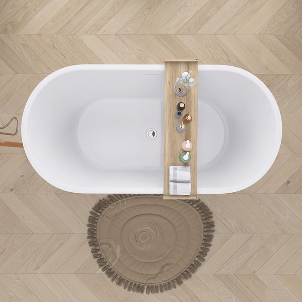51 in. x 27.5 in. Acrylic Free Standing Tub Flatbottom Freestanding Soaking Bathtub with Chrome Removable Drain in White