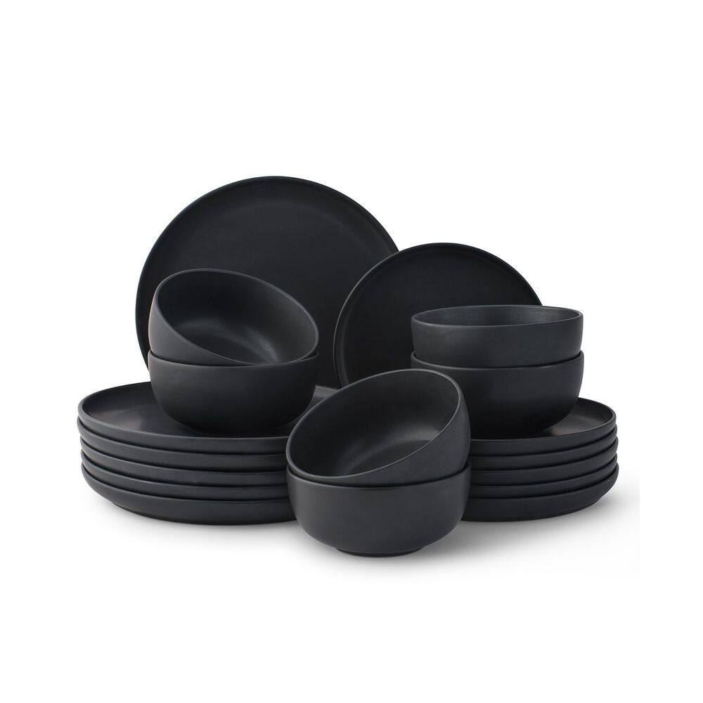 Matte Black Ceramic 18-Piece Dinnerware Set for 6