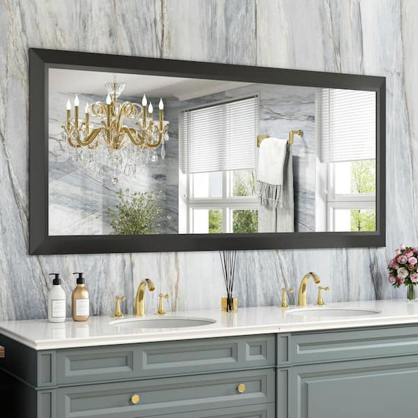 Apmir 60 in. W x 28 in. H Rectangular Aluminum Alloy Framed and Tempered Glass Wall Bathroom Vanity Mirror in Matte Black