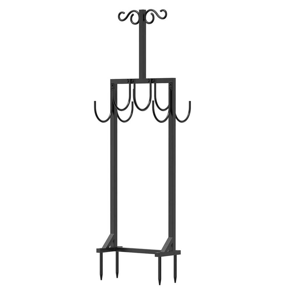Black Metal Heavy Duty Garden Hose Holder with Dual Side Hooks and Shepherd Hook Freestanding Storage price history on PriceWatchPro
