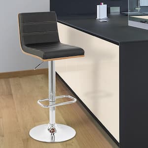 Black Faux Leather Walnut and Chrome Adjustable Swivel Bar Stool