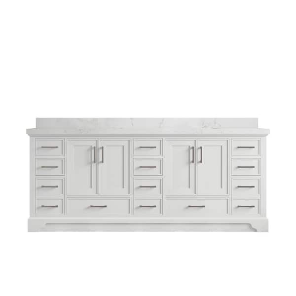 Willow Collections Charlotte 84 in. Double Sink Freestanding White Bath Vanity with Empira White Qt. Top Unassembled