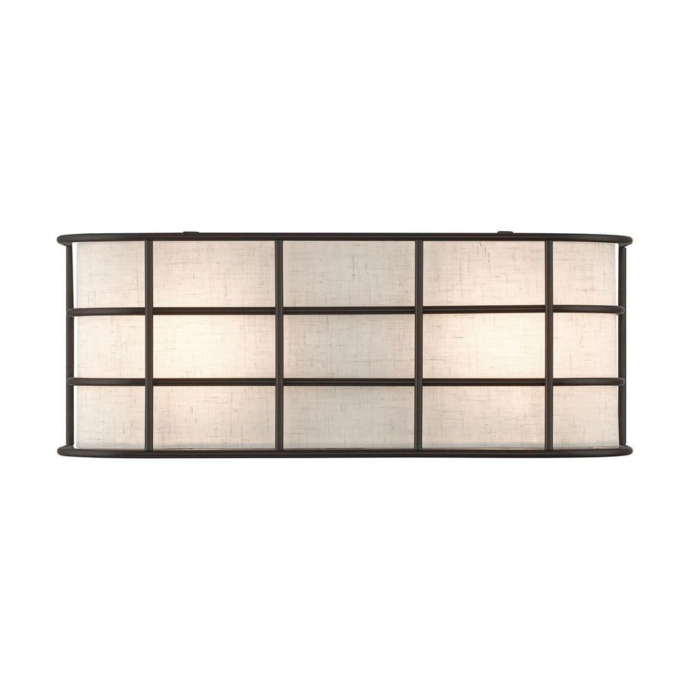 Wycombe 14 in. 2 Light English Bronze Industrial Wall Sconce with Hand Crafted Oatmeal Fabric Shade price history on PriceWatchPro