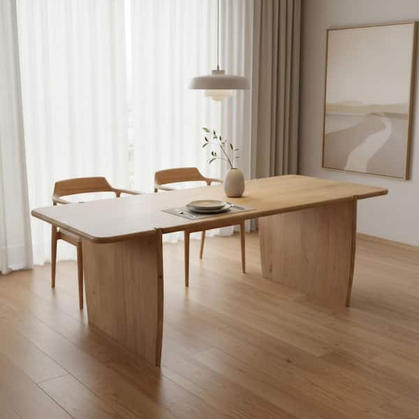 Natural Wood 80.00 in. Double Pedestal Base Dining Table Seats 8