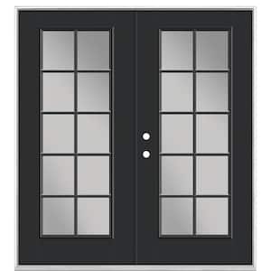 72 in. x 80 in. Jet Black Fiberglass Prehung Right-Hand Inswing 10-Lite Clear Glass Patio Door Vinyl Frame
