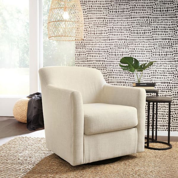 Bradney Beige Polyester Swivel Arm Chair with Removable Cushions