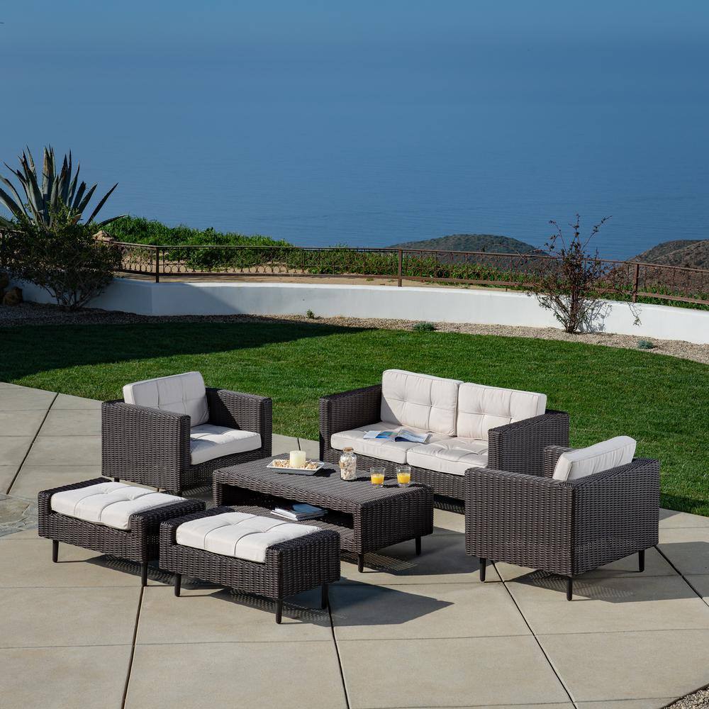 AE Outdoor Tampa 6-Piece All-Weather Wicker Patio Conversation Deep ...