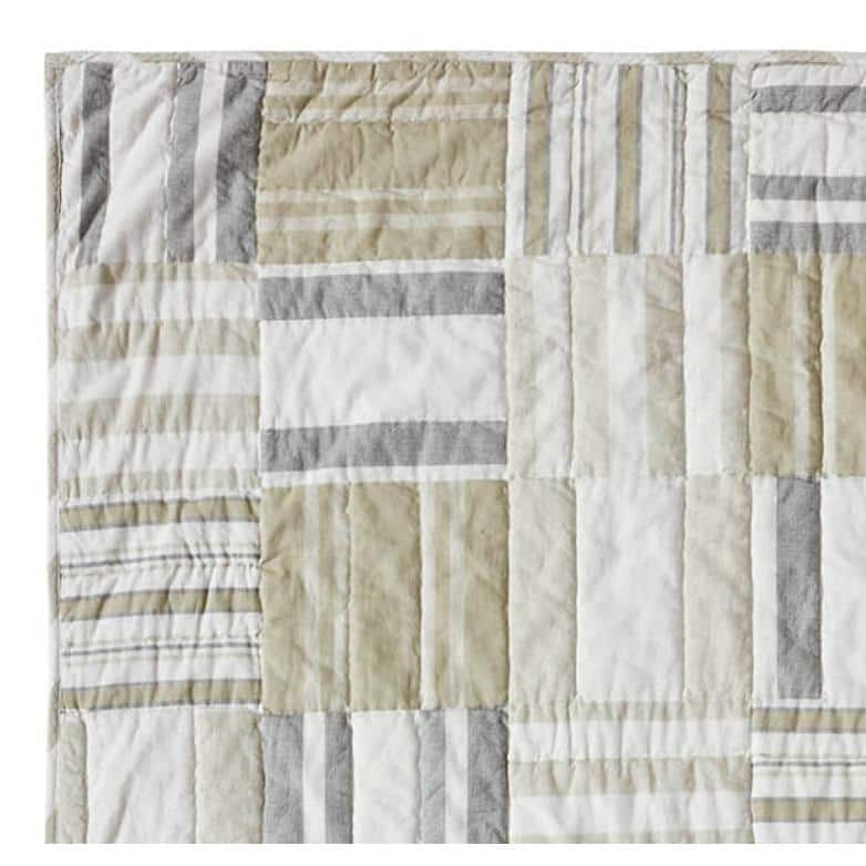 Soft White and Khaki Cotton Patchwork Throw Blanket